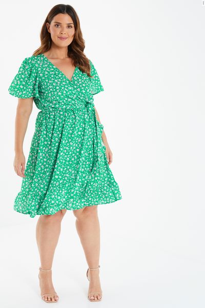 Curve Green Ditsy Floral Print Dress